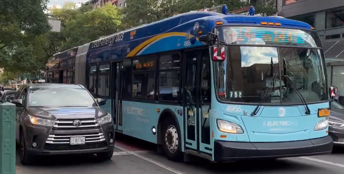 An articulated bus.