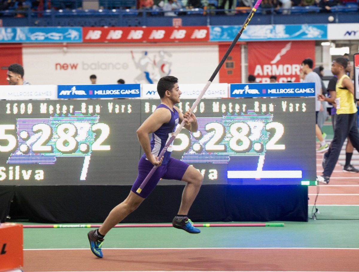 Kumayl pole-vaults for the Flying Dragons in January 2020.